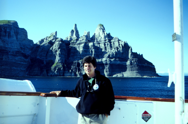 Dave Sinson, NOAA Office of Coast Survey hydrographer, on the NOAA ShipRAINIER at Castle Cape, Alaska