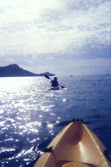 Kayaking off Waikiki with Diamondhead in the background