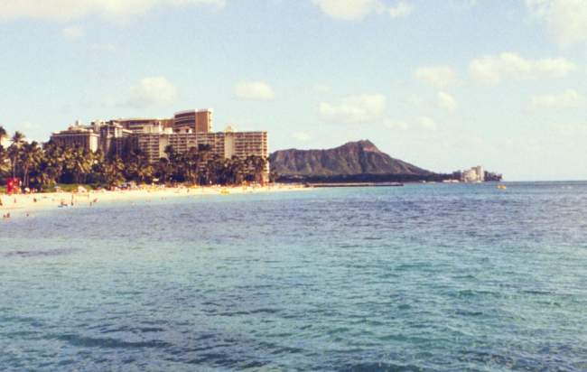 Waikiki and Diamondhead from a kayak offshore