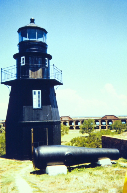 The lighthouse at Fort Jefferson with a Dahlgren cannon