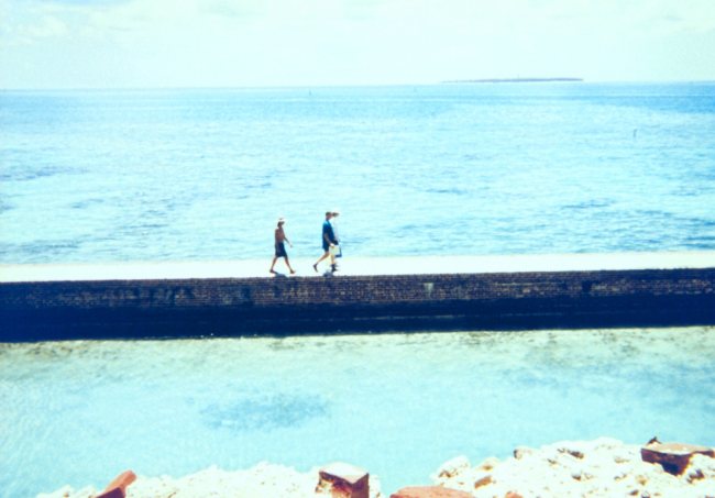 Walking on the sea wall around Fort Jefferson