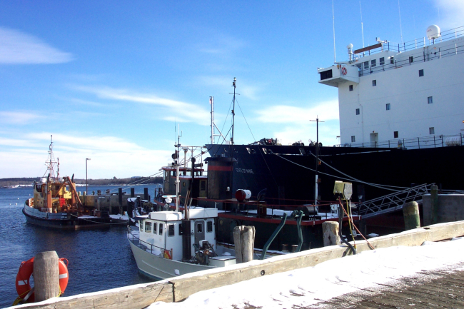 Training vessel STATE OF MAINE tied up at the Maine MaritimeAcademy pier at Castine Maine