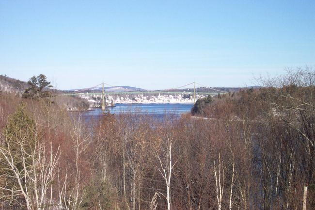 The Waldo-Hancock suspension bridge with Bucksport in thebackground