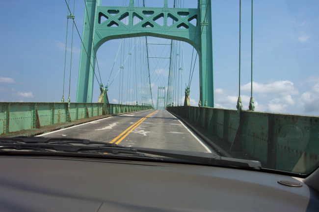 Heading over the Deer Isle suspension bridge on the way to Deer Isle