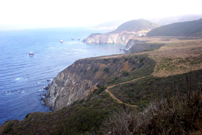 Looking north along the Big Sur coastline toward the Bixby Canyon Bridge