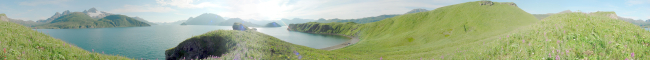 Panoramic view from Gunnysack Island of Kuiutka Bay, western Alaska Peninsula