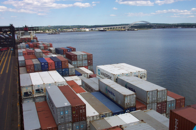 View from the bridge of the SEALAND COMMITMENT looking acrossKill Van Kull at Port Elizabeth, New Jersey