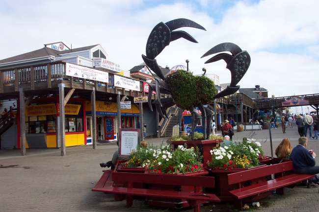 A crab sculpture on Pier 39, near Fisherman's Wharf