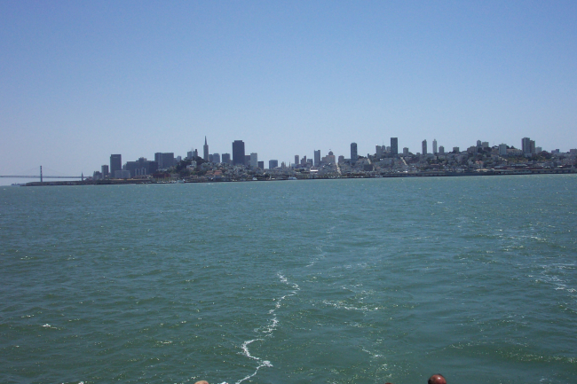 Part of San Francisco skyline as seen from tour boat on the way to Alcatraz
