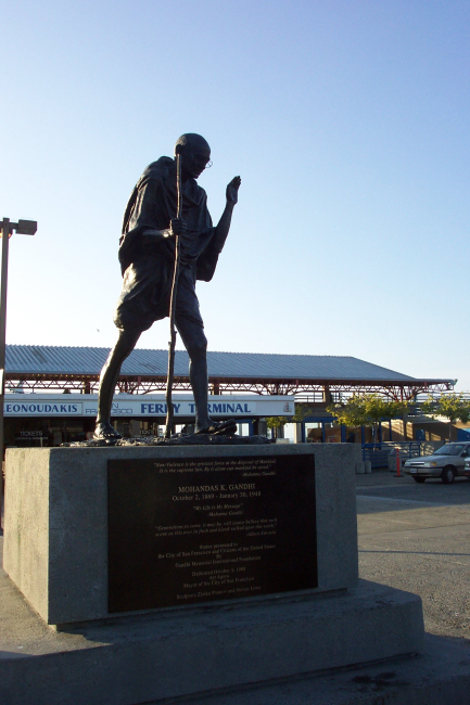 A statue of Mohandas Gandhi at the San Francisco ferry boat terminal