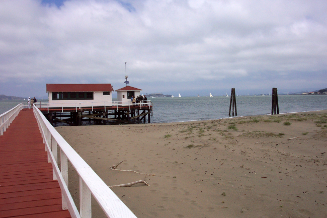 The San Francisco tide gauge house at the celebration of 150 years of continuous observations, the longest tidal record in the Americas