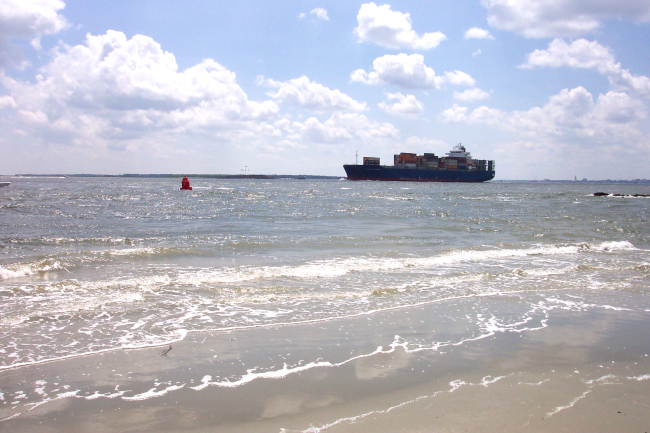It's easy to see why Charleston is the second busiest container port on the East Coast while walking the beach at Sullivans Island