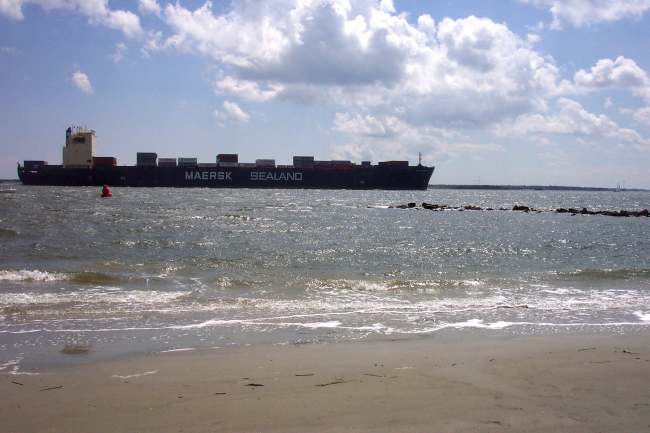 It's easy to see why Charleston is the second busiest container port on the East Coast while walking the beach at Sullivans Island