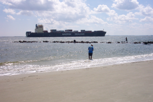 It's easy to see why Charleston is the second busiest container port on the East Coast while walking the beach at Sullivans Island