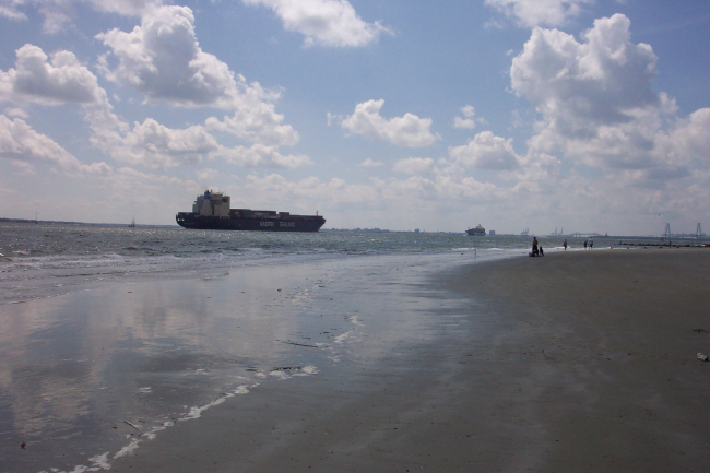 It's easy to see why Charleston is the second busiest container port on the East Coast while walking the beach at Sullivans Island