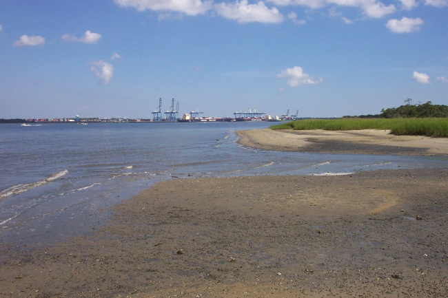 The SEALAND COMMITMENT backing into its berth at the Wando River ContainerTerminal
