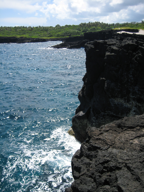Volcanic rock formations along the coast at Moano o sina