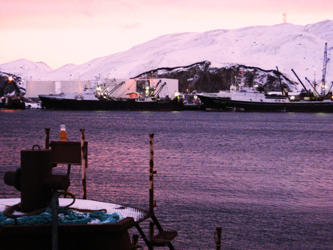 Large fishing vessels tied up at fuel facility