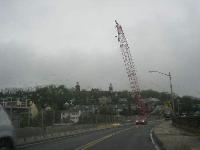 The twin lights of Navesink as seen from the road on a rainy day