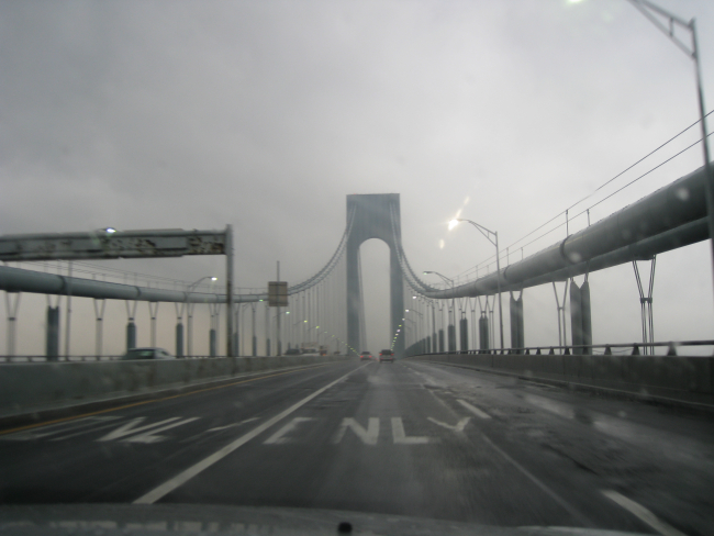 Crossing over Verrazano Narrows Bridge from Staten Island to Long Island