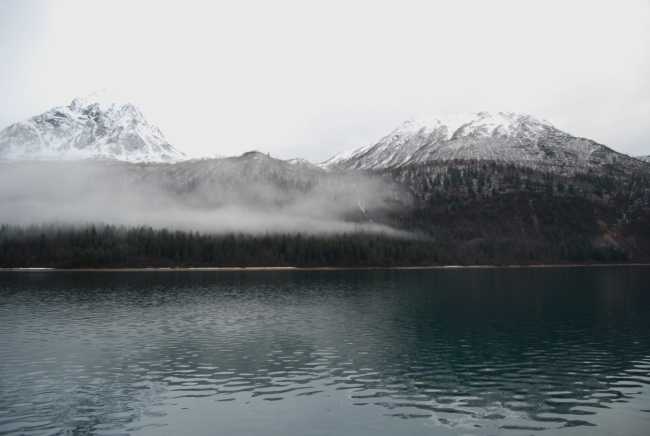First dusting of snow on south shore of Tidal Inlet