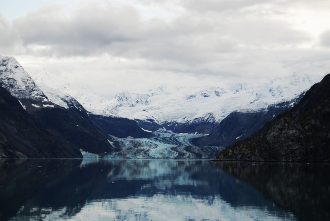 Johns Hopkins Glacier with magnifent alpine scenery in the background