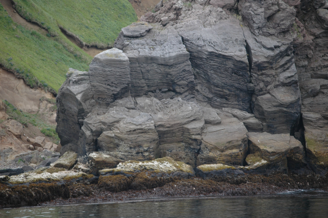 A finely laminated rock outcrop