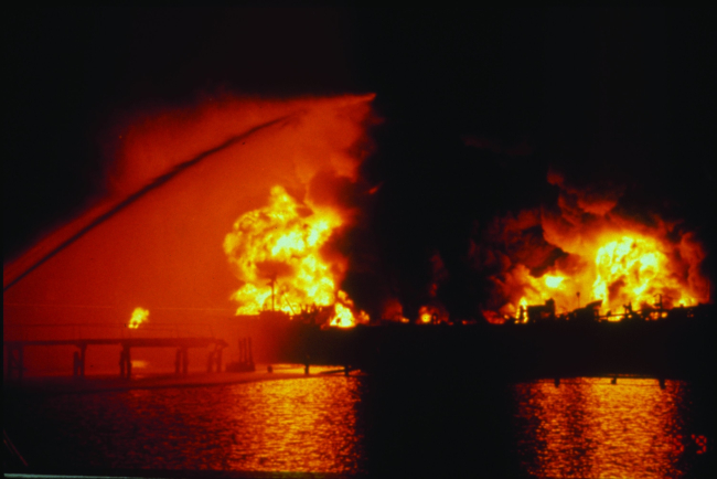 The tank vessel Jupiter exploded while offloading gasoline