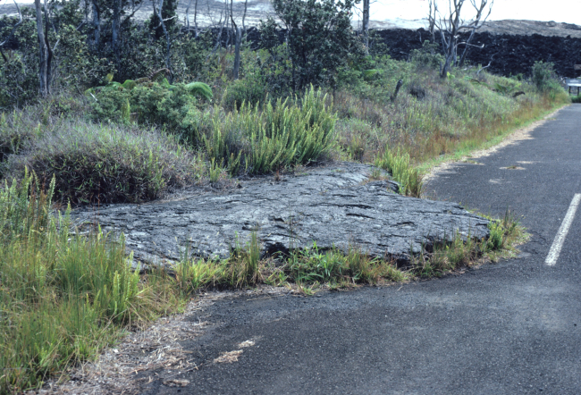 Lava encroaching on a highway
