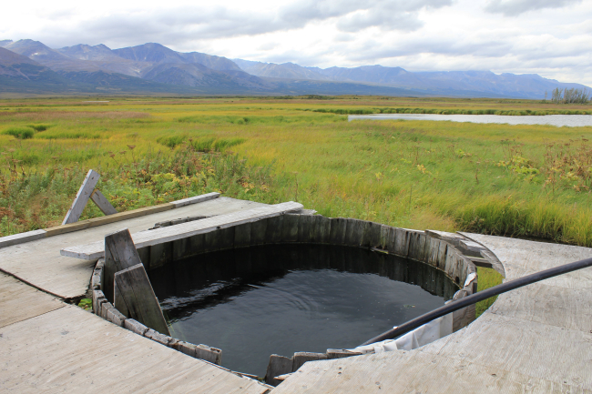 Looking south in the Imuruk Basin towards the Kigluiak Mountains from thehot tub at Pilgrim Hot Springs