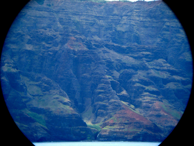 A telescopic view from offshore of the Na Pali coastline