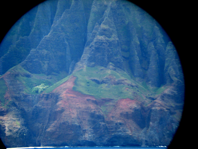 A telescopic view from offshore of the Na Pali coastline