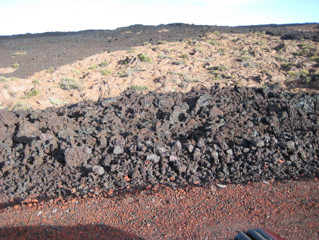 Contrasting colors of aa lava flows
