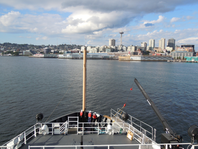 The Seattle waterfront as seen from the NOAA Ship BELL SHIMADA