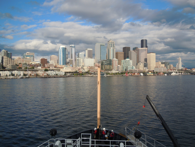 The Seattle waterfront as seen from the NOAA Ship BELL SHIMADA
