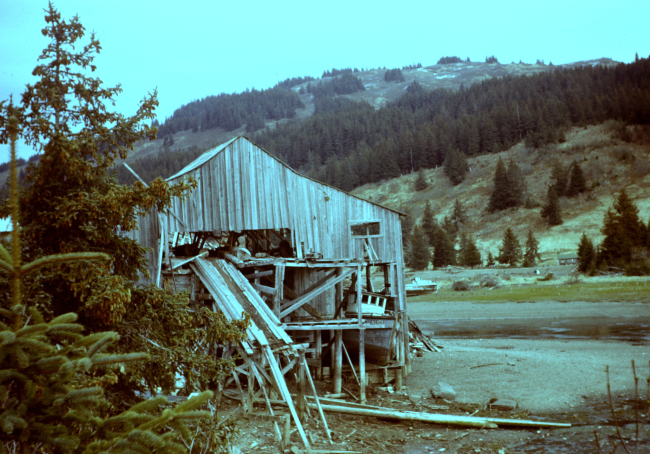 Deteriorating barn and boat shed in upper Cook Inlet area