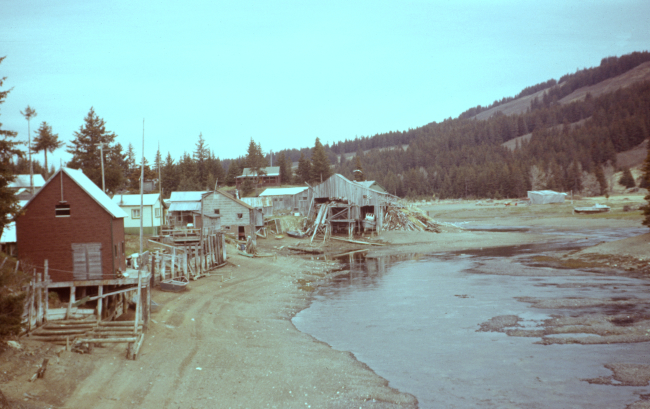 Town along a small tidal stream