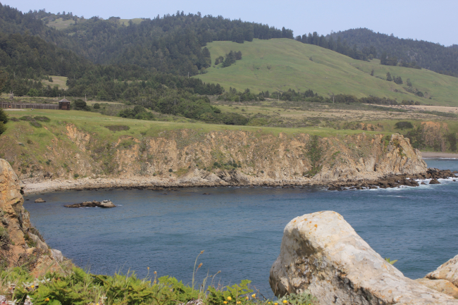 A view of the sea cliffs and coast ranges near Fort Ross, seen in the middleleft