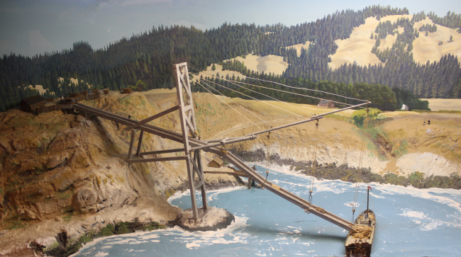 An artist's rendition of the log chute at Fort Ross