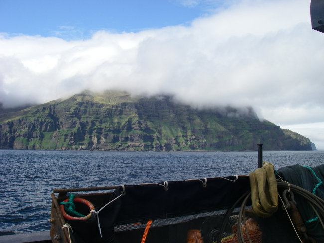 An Aleutian Island shrouded by fog