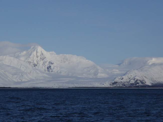 Winter view of an Alaskan glacier from the sea
