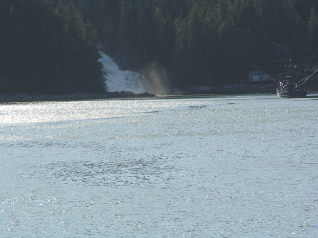 Warm Springs Bay with the falls of Baranof River in the background