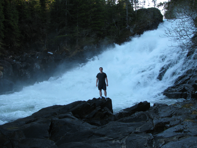 Baranof River waterfalls as they enter Warm Springs Bay