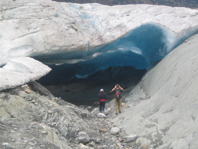 A large ice cave in the Mendenhall Glacier