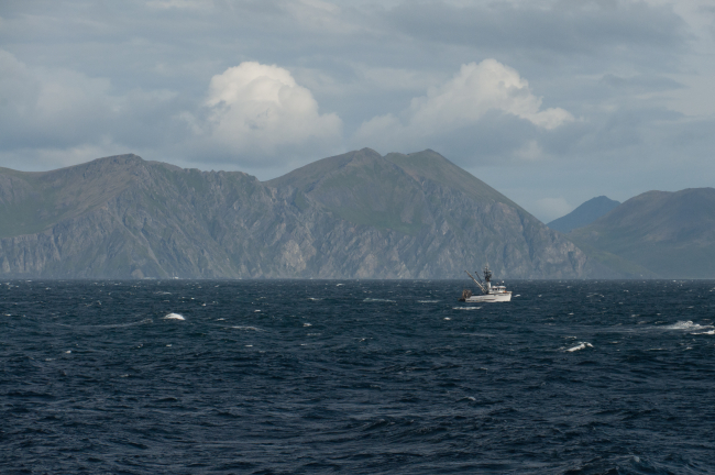 A fishing boat on a brisk day off the Alaska Peninsula