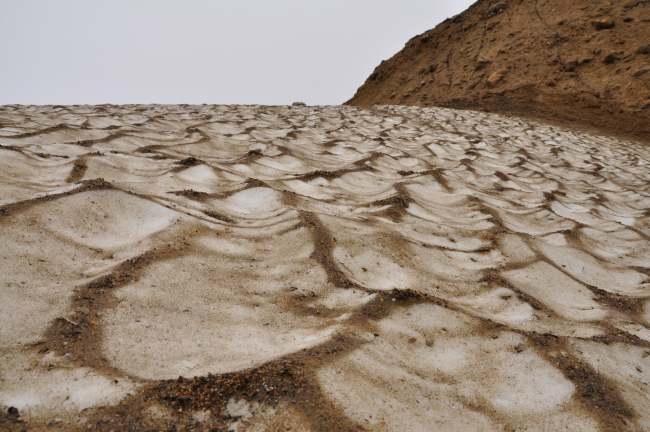 Strange surface of ice at Tin City area - reminiscent of dessicated lake bed