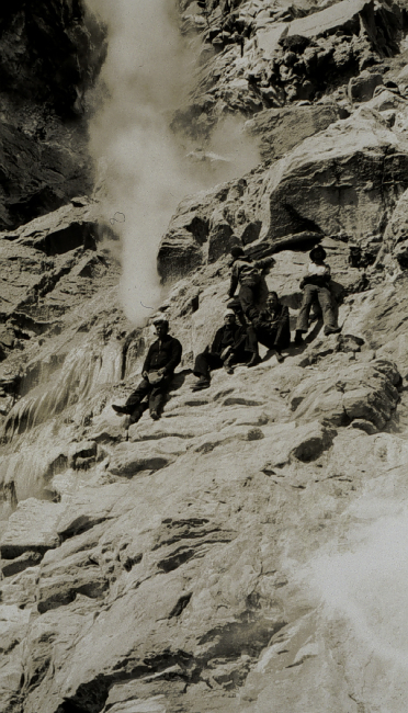 Crew members checking out fumarole in the Aleutians